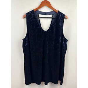 Women’s A.Byer Size 2X Dark Blue Velvet V-Neck Sleeveless Blouse with Keyhole Op